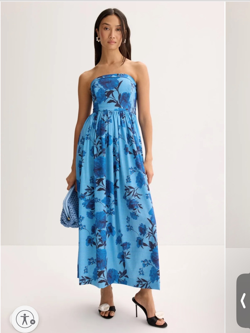 Jewel Badgley Mischka Blue Floral Strapless Maxi Dress